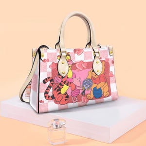 Winnie Pooh Friends Karierte Rosa Kunstleder Tasche