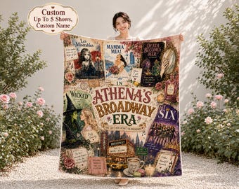 Personalized Broadway Blanket, Custom Musical Theater Gift, Choose Your Favorite 5 Shows