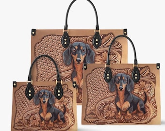 Bolso de mano personalizado de cuero vegano para amantes de los perros salchicha