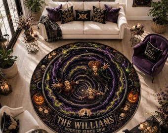 Personalized Halloween 3D Illusion Salem Witches Rug, Custom Hocus Pocus Floormat, Spooky Gothic Home Decor