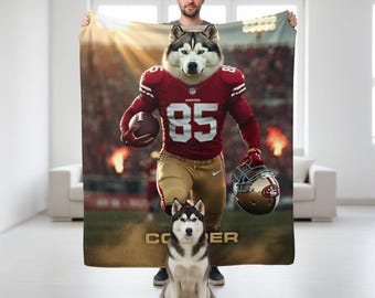 Personalized Football Dog Cat Photo Blanket, Custom Team Face Name League Pet Parents Gift