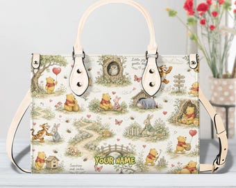 Personalized Winnie The Pooh PU Leather Purse , Custom Storybook Top Handler Handbag