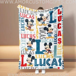 Made In Usa Personalized Baby Cartoon Mouse Micky Colorful Blanket | Custom Name Blanket For Baby Boy Girl