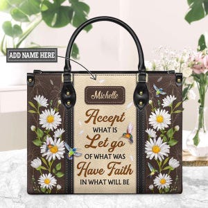 Bolsa de couro personalizada com nome "Tenho fé no que será" em forma de flor de beija-flor | Bolsa de couro vegana personalizada para observação de pássaros, presente para amantes de pássaros