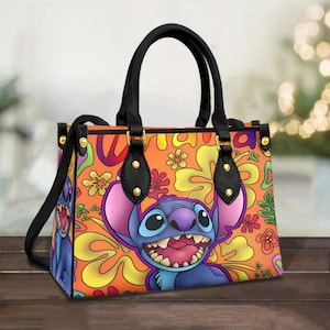 Bolso de mano de piel sintética para mujer con diseño de flores y puntada personalizada / Bolso de mano con asa superior y diseño de puntada personalizada