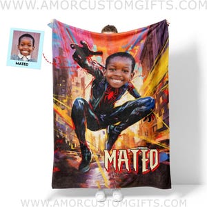 USA MADE Personalisierte Superheld Black Spider Boy Aquarell Style Decke | Kundenspezifische Superhero Jungen-Decke