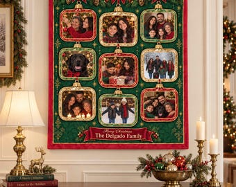 Personalized Heirloom Ornament Christmas Photo Blanket - Custom Name Gift