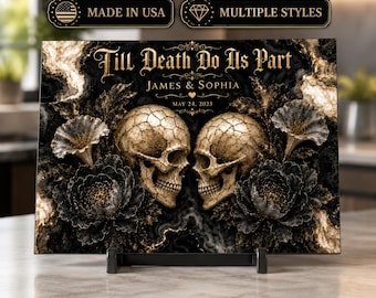 Personalized Gothic Skull Cutting Board, Stained Glass Floral Design, Wedding Couple Gift