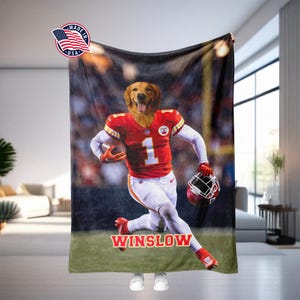Personalized Kansas Football Dog Photo Blanket, Custom Face & Name Pet Parents Gift