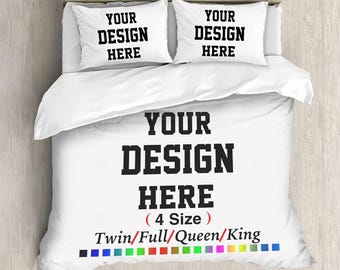 Personalisierter Bettwäsche-Set 3-teilig mit Kissenbezügen | Kundenspezifisches Design-Tagesdecke