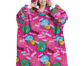 Personalized Super Mom Hoodie Blanket: Comic Pop Art Snuggle Wearable