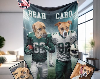 Personalized Philadelphia Football Dog Cat Photo Blanket, Custom Multiple Pets Portrait Throw