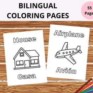55 Printable Bilingual Coloring Pages Worksheets for Kids, English Spanish Coloring Book for Kids Toddlers, Preschool  Homeschool.