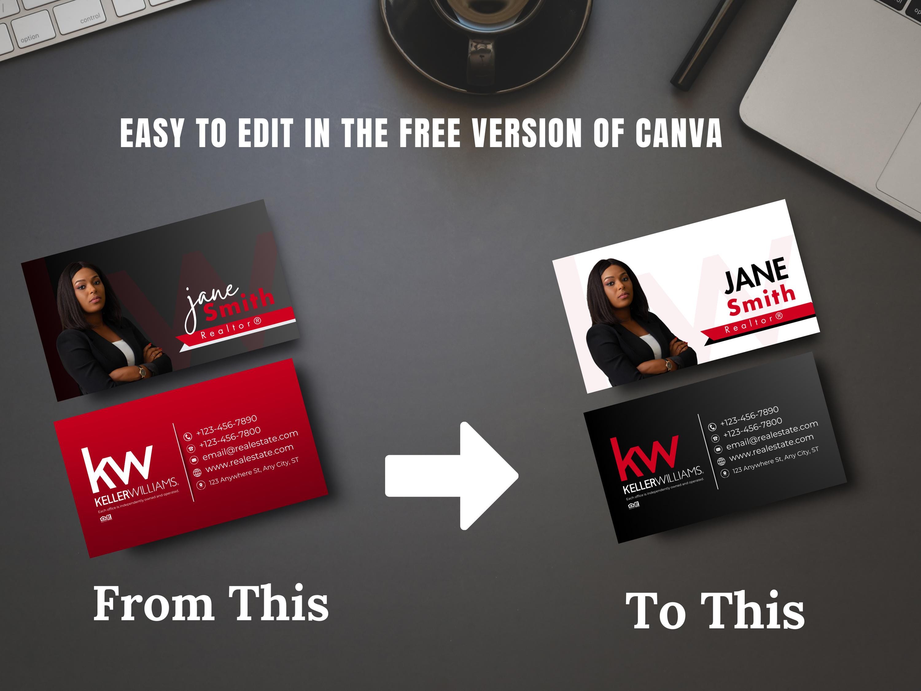 Keller Williams Business Card Template Editable Realtor Design (canva