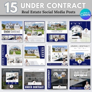 15 Under Contract Social Media Posts | Real Estate Templates | Real Estate Marketing | Blue Templates | Canva Templates | Real Estate Post