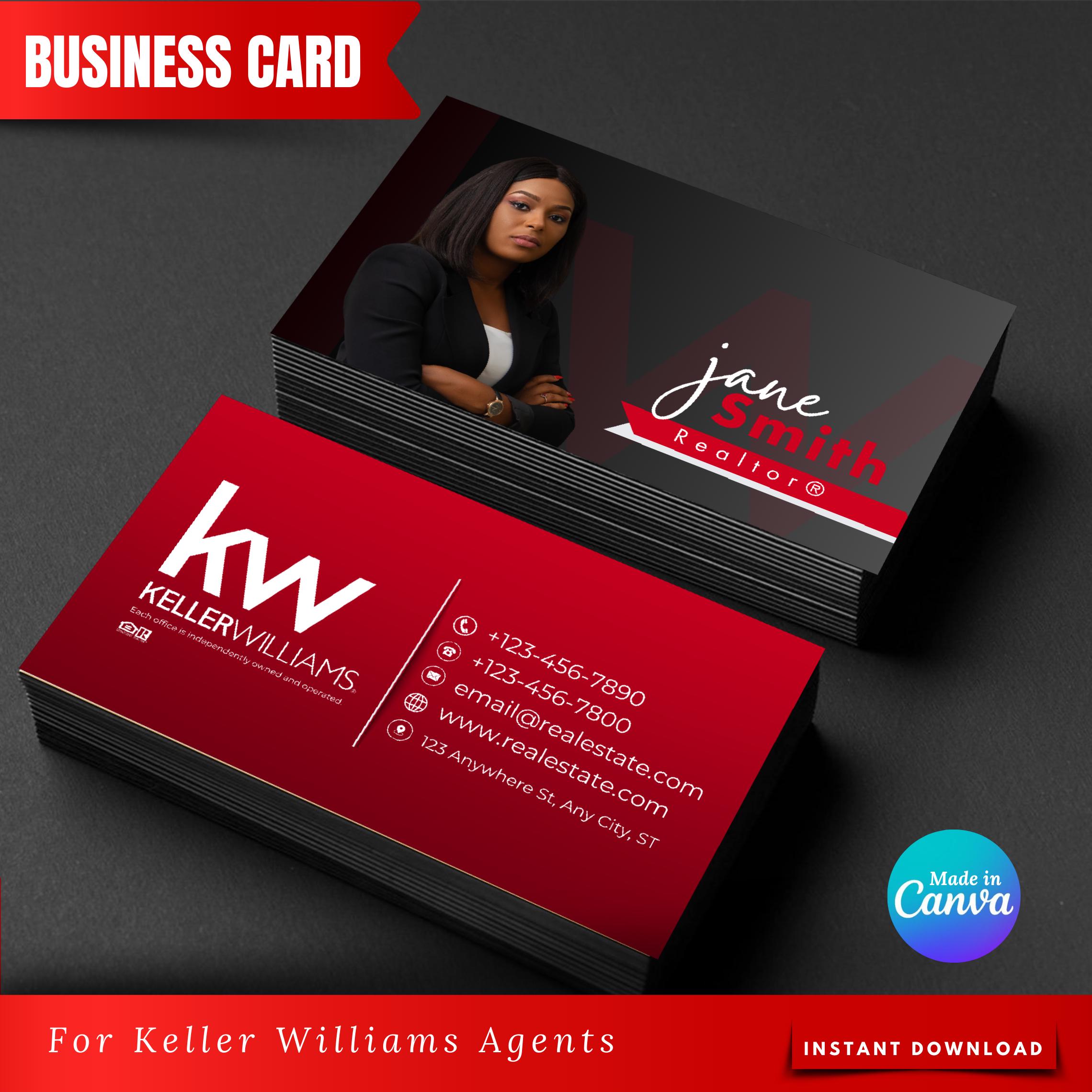 Keller Williams Business Card Template Editable Realtor Design (canva