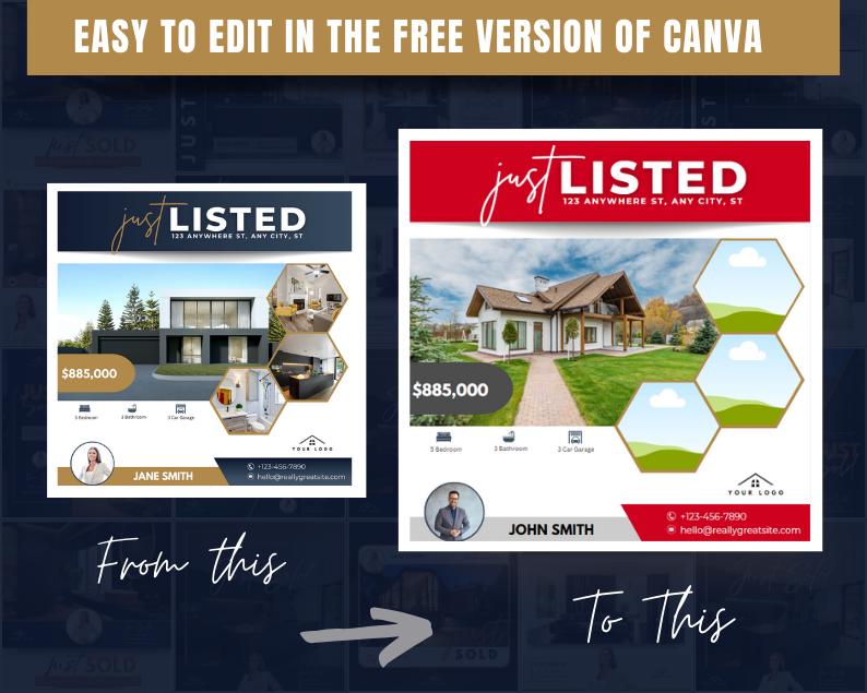 Real Estate Social Media Templates: Just Listed Canva Posts (digital ...