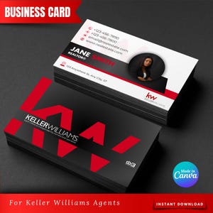 Cartão de visita Keller Williams | Uso impresso e digital | Cartão de visita imobiliário | Cartão de visita de corretor de imóveis editável | Modelo Canva