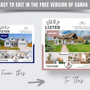 Real Estate Social Media Posts: Just Listed Canva Templates (digital ...