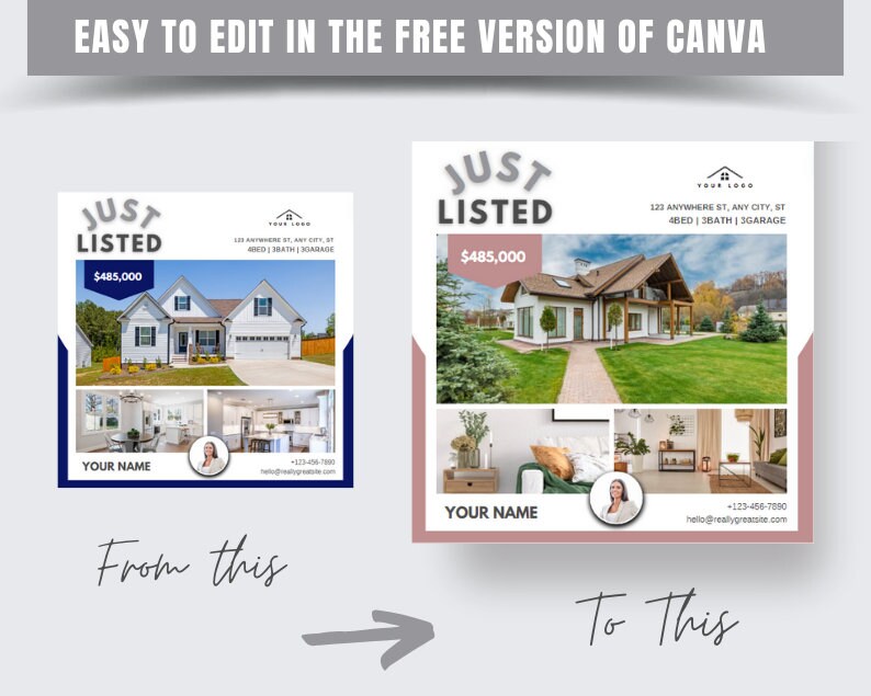 Real Estate Social Media Posts: Just Listed Canva Templates (digital ...