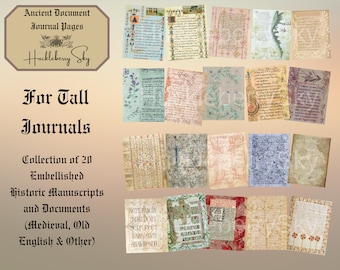 Ancient, Medieval, Historic Manuscript and Document Reproductions -  Pages, Old English, single pahes for tall Journals