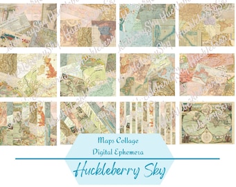 Vintage Map Collage Pages, Vintage Map Digital Masterboards