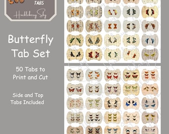 Butterfly Tabs. Round, Whale Tale Style Tabs, Butterfly Tabs with Vintage Document Backgrounds