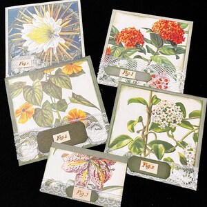 Cartões de diário florais, cartões de diário de página de livro vintage com flores