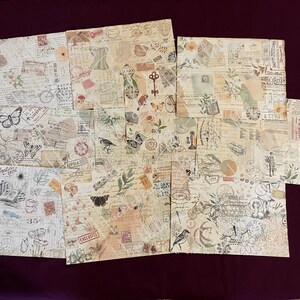 Hidden Treasures “B” - Neutral Printed Collage pages - Printed on tea dyed paper or cardstock vintage style background / journal pages