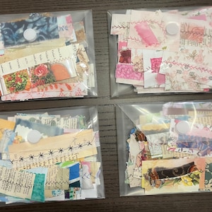 Genähte Snippets / Clusters für Journals mit Spitze, Papier, Stoff usw. Wahlweise im wiederverwendbaren Klettverschlussbeutel oder Cellophanhülle.