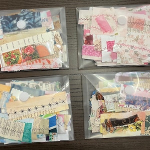 Stitched Snippets / Clusters for Journals in reusable Velcro closure plastic envelope, snippets with fabric, lace, paper, cardstock etc. image 1