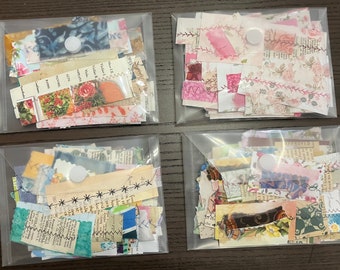 Stitched Snippets / Clusters for Journals in reusable Velcro closure plastic envelope, snippets with fabric, lace, paper, cardstock etc.