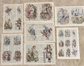 Vintage Alice in Wonderland Images on Dictionary Pages