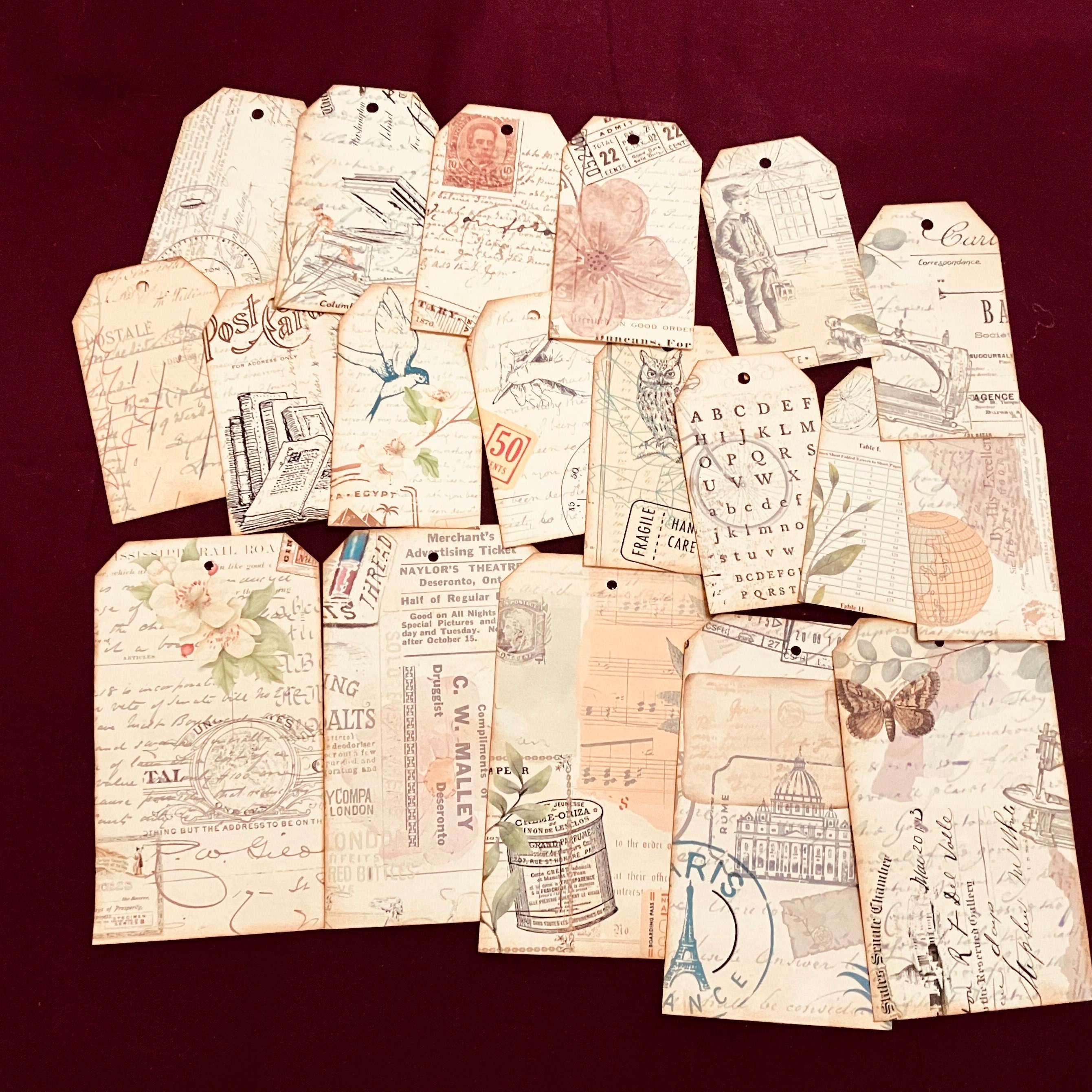 Hidden Treasures “B” Neutral Vintage Style Printed Tea Dyed Cardstock Tags