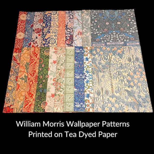 William Morris Wallpaper Patterns Printed on Tea Dyed Paper