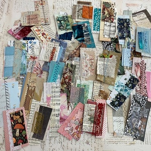 Stitched Snippets / Clusters for Journals in reusable Velcro closure plastic envelope, snippets with fabric, lace, paper, cardstock etc. image 3