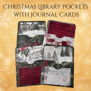 Pochettes style bibliothèque sur le thème de Noël avec pochette supplémentaire et cartes de journalisation