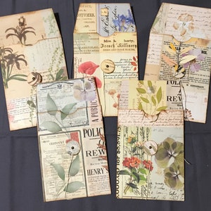 Policy Envelopes With Vintage Documents and Floral Images, Button and ...