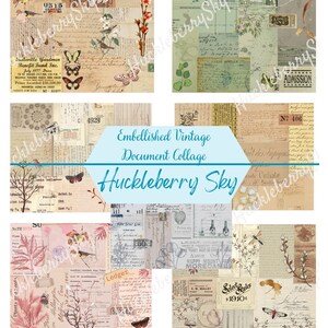 Vintage Look Document Collage Pages, Embellished, Vintage Document Digital masterboards Embellished