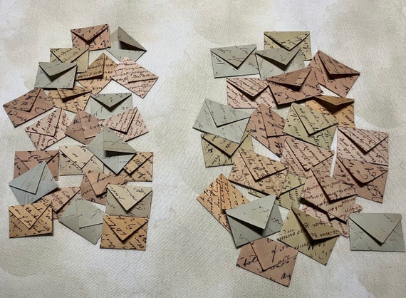 Script Printed Small or Mini Envelopes - French & English script on tea dyed paper -for Journals, Ephemera, Tags, Pockets.