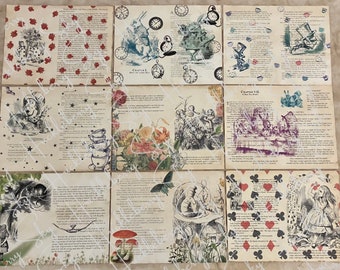 Vintage Alice In Wonderland Printed Pages, journal pages, pages for signatures