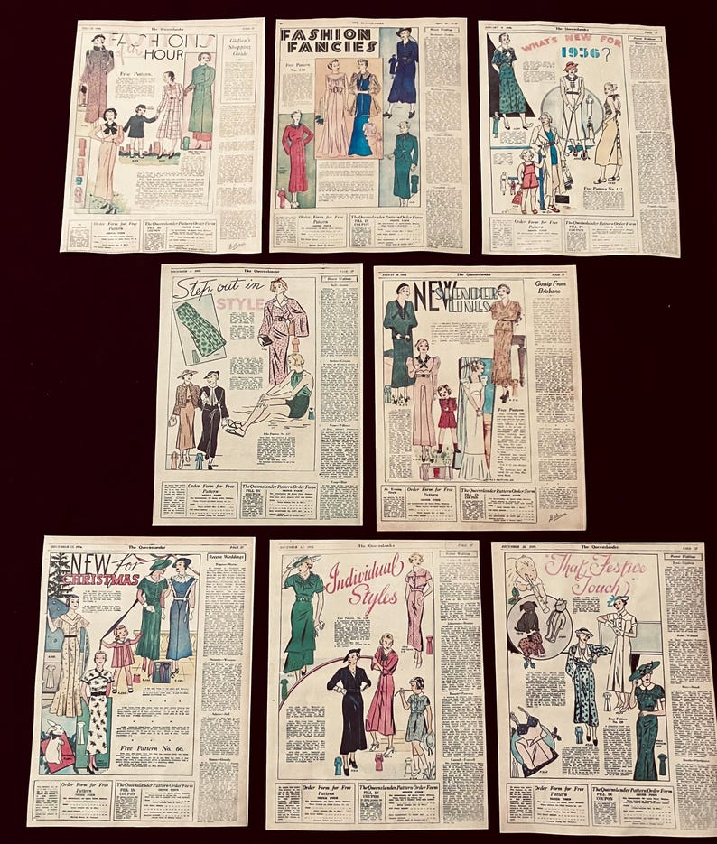 16 Vintage Sewing Pattern Advertisement Reproductions - Quarter Sheet ...