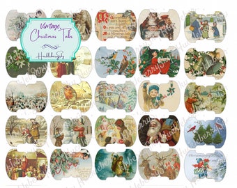 Vintage Christmas Image  Round Tabs - 25 Whale Tail Punch Style Tabs