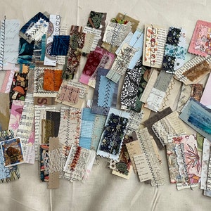 Stitched Snippets / Clusters for Journals in reusable Velcro closure plastic envelope, snippets with fabric, lace, paper, cardstock etc. image 2