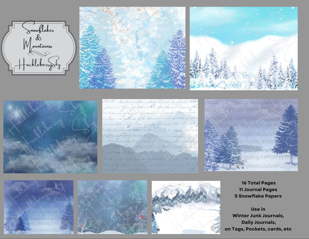Snow Bottom Paper Snowflakes & Mountains Digital Paper Bundle, Winter Paper Kit - Etsy