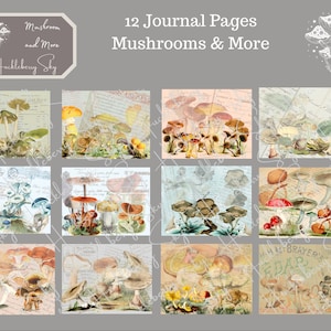 Mushrooms & More Journal Pages.  Mushroom Journal Starter Kit. Background Pages