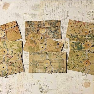 3 Vintage Look Ephemera Envelopes with Interior Pockets and circle with string closure