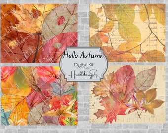 Hello Autumn Digital Background Pages, Journal Signature Pages