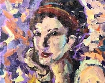 A Bohemian Rose an acrylic expressionist figure study in orange gold and violet