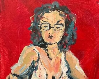 Pinup Babe- Expressionist figure study in reds, whites, and blues